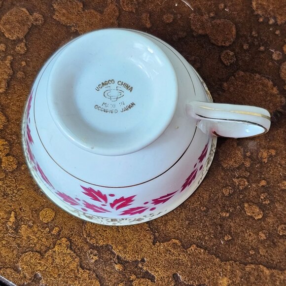 Ucagco China Vintage Tea Cup Saucer Set Pink Foliage Leaf Design Occupied Japan - Picture 6 of 11
